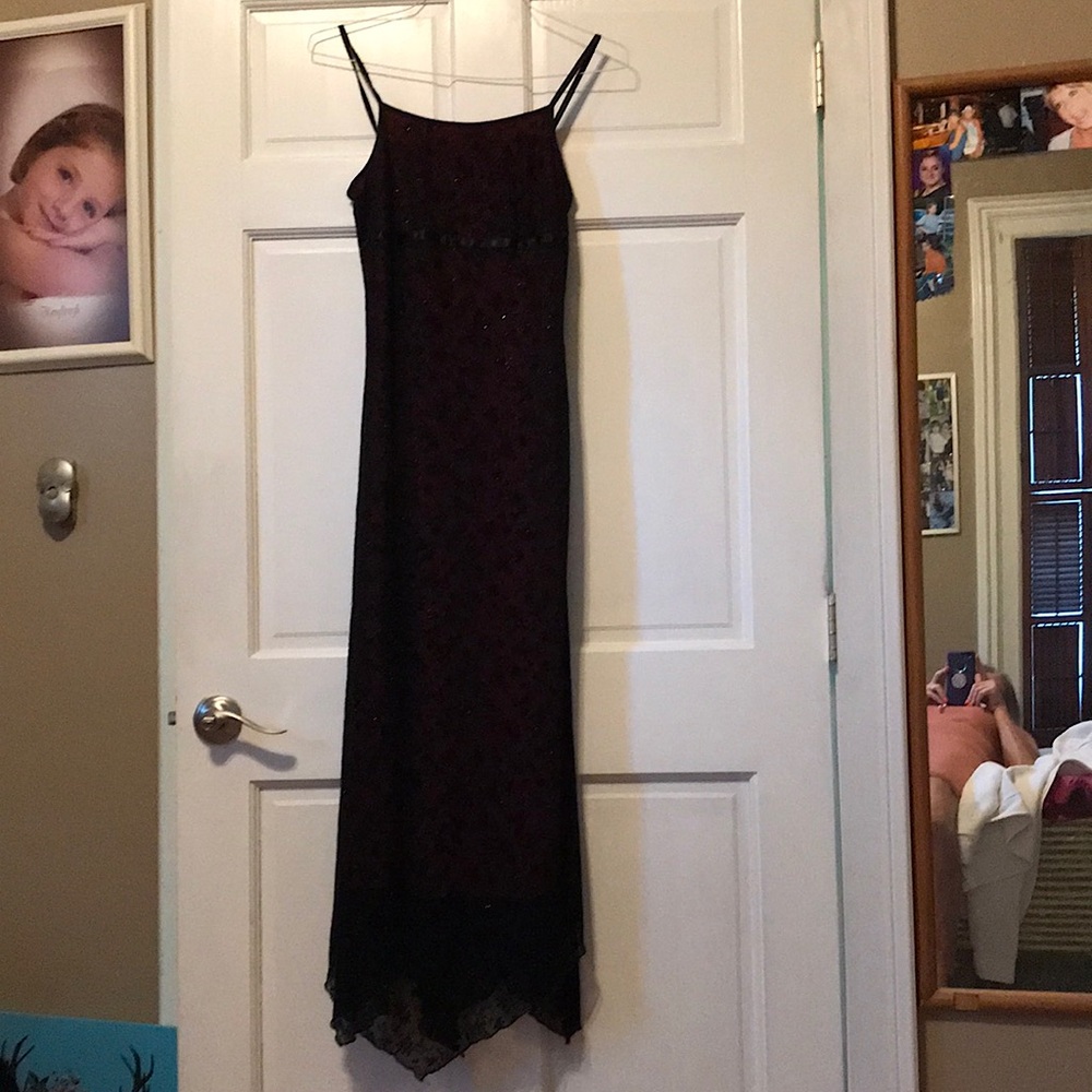 Gothic Style Medium Red/Black Sparkle slip dress